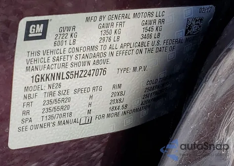 2017 GMC Acadia Slt-2 z USA, uszkodzony, nr VIN 1GKKNNLS5HZ247076